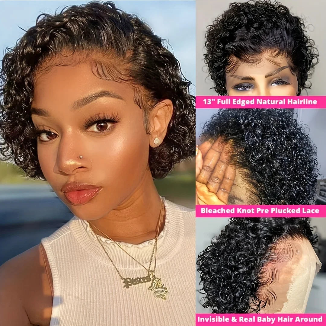 13x1 Curly Human Hair Lace Frontal Wig Pixie Cut Curly Lace Front Human Hair Wigs for Women Brazilian Human Hair Wig Sale