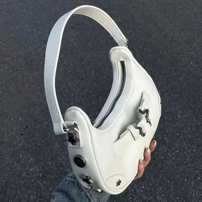 The New 2025 Baguette Bag for Women Is A Trendy Underarm Bag Made of Pu Leather with A Unique Star-shaped Buckle
