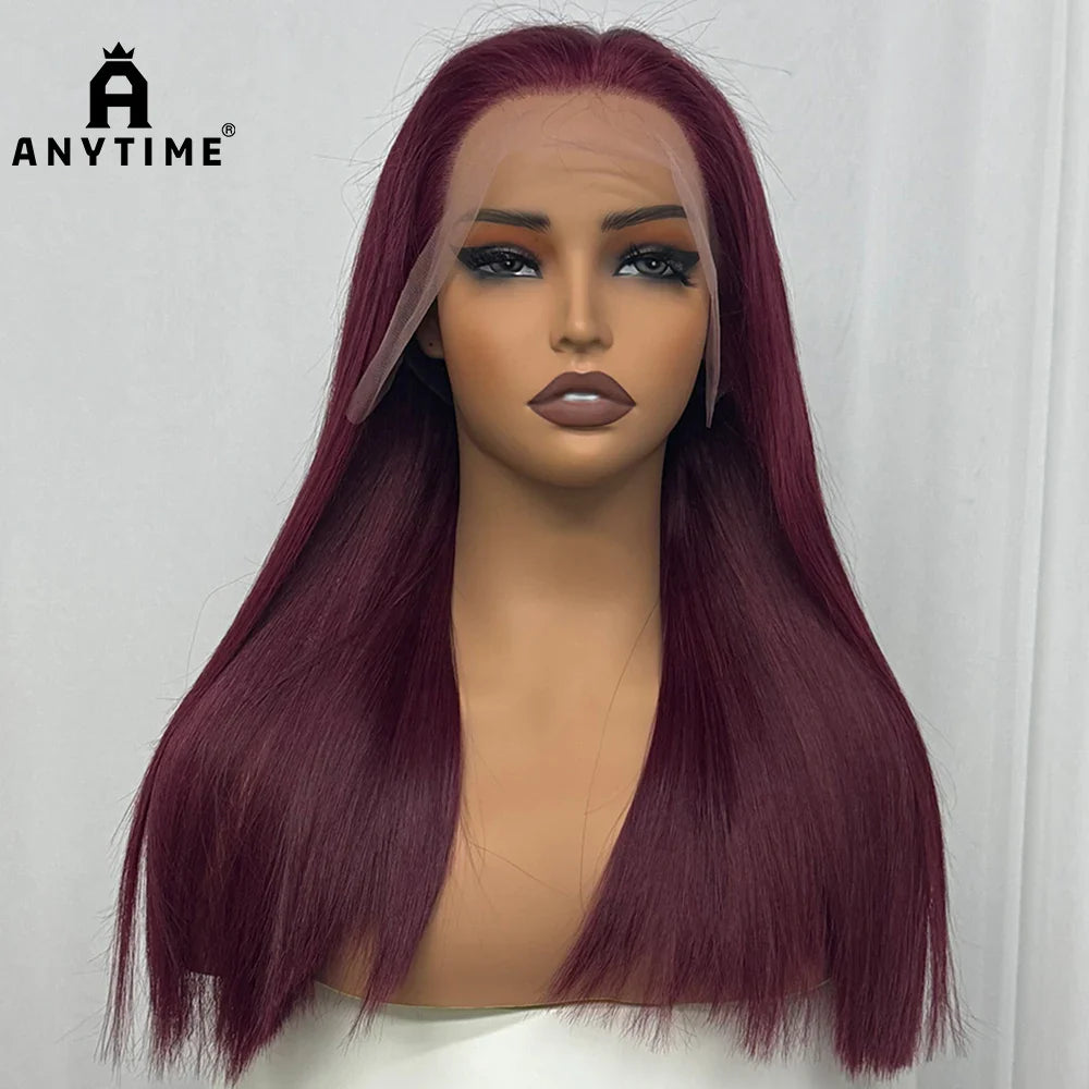 Bone Straight Human Hair Wig 350% Density 99J Glueless Lace Wigs Double Drawn 12A Hair 13x4 HD Lace Frontal Wigs