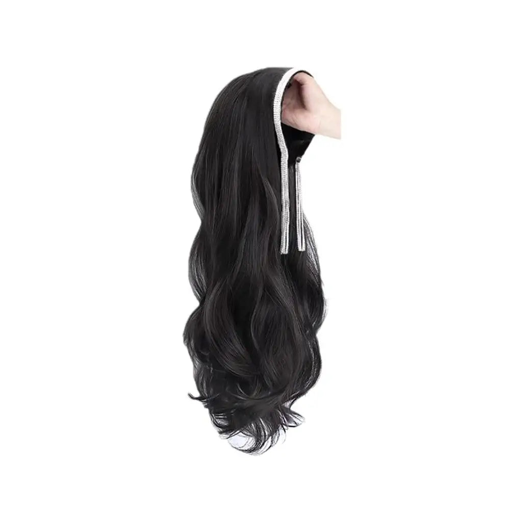 Women's Long Hair Headband Synthetic Wig Integrated Long Curly Hair Detachable U-shaped Half Head Cover Wig