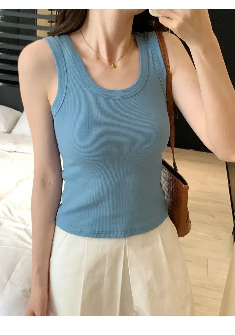 Tank Soft Top For Women Summer 2025 Outfits Tight And Sexy Tank Top Knitted Bottom Shirt And Sleeveless Top For Outerwear