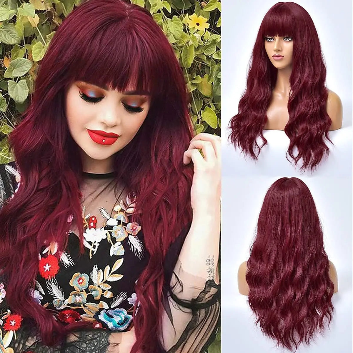HAIRJOY Women Long Curly Hair Wave Wig with Bangs Synthetic Heat-resistant Hair Wig for Daily Party Cosplay Costumes Wigs