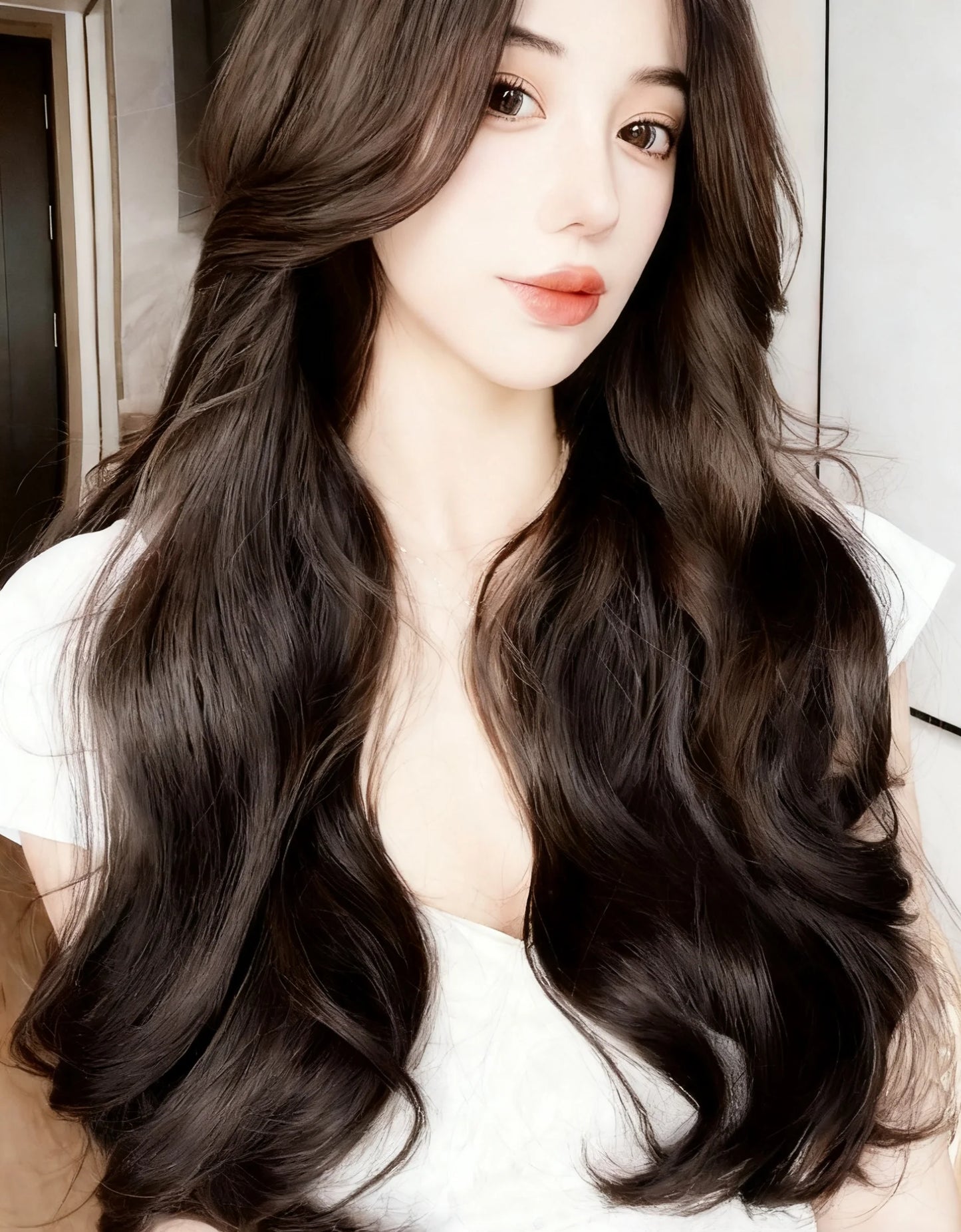 Women's wig, long curly hair, seamless invisible hair, big waves, synthetic wig, wavy hair, hairpiece with clips.