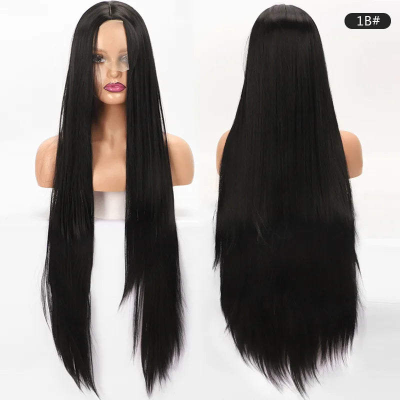 Long Straight Hair Synthetic Wig Female 34inch Long Black Red Blonde Wigs For Women Natural Wigs Women Cosplay Wig Middle Part
