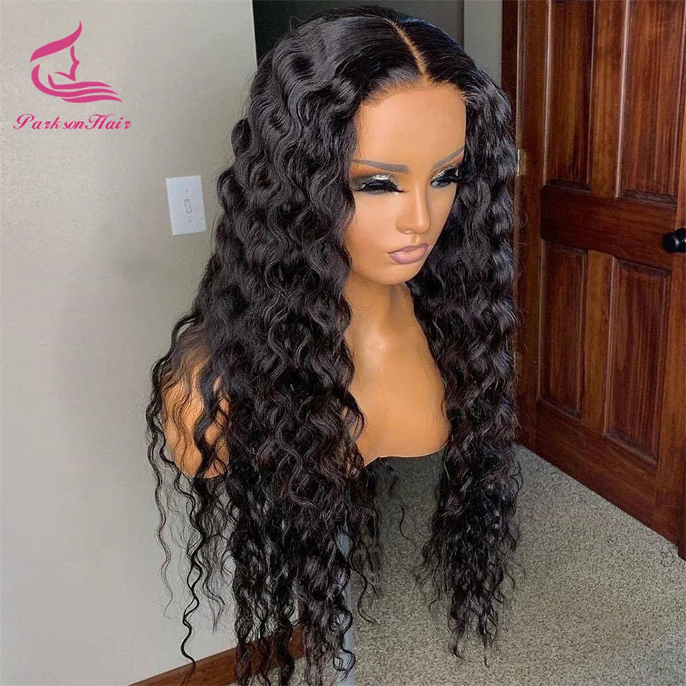 13x4 HD Full Lace Front Curly Wigs Deep Wave Human Hair Wig Brazilian Swiss HD Full Frontal Wig For Women Pre Plucked Curly Wig