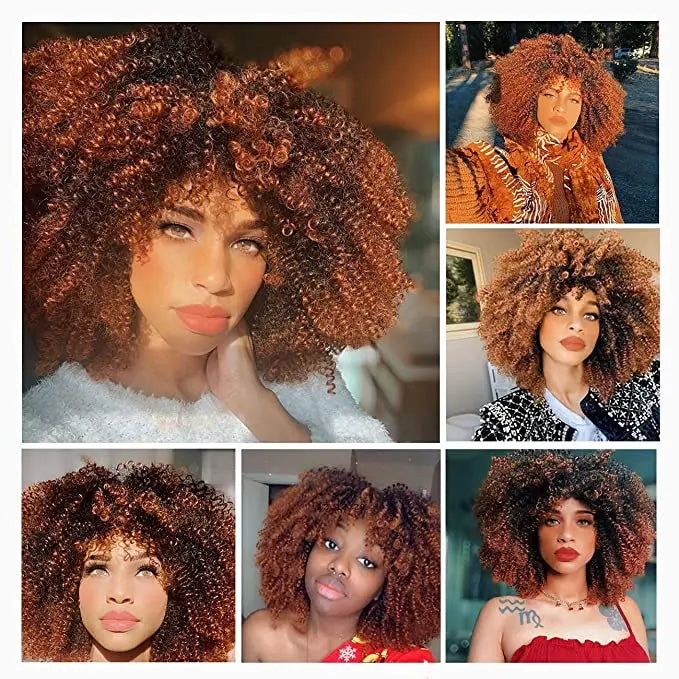 WIGERA Synthetic Short  Hairstyle  Curly Pixie Cut  Bob Wig Glond Brown/ Black/Wine Red Hair  Colored Wigs For Women