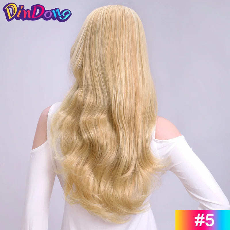 24 Inch Synthetic Long Wavy Head Tied  3/4 Half Wigs for Women With Clips In, Hair Extension Blonde Wigs
