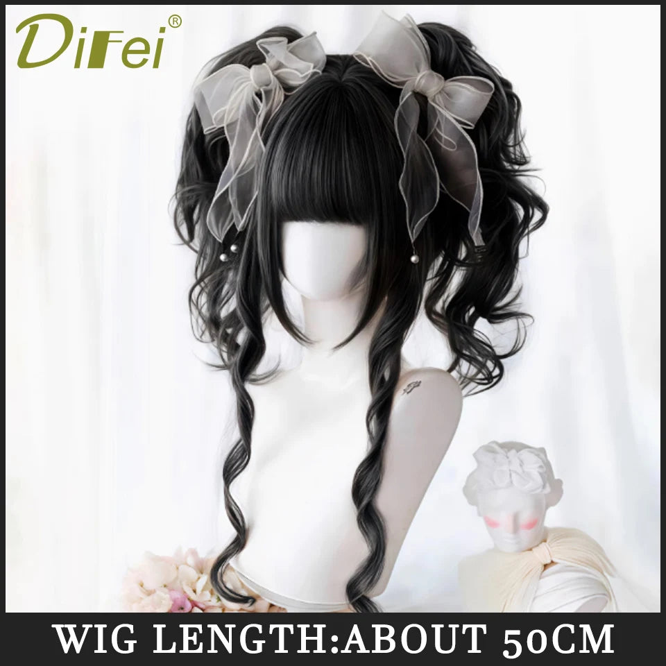120cm Long Wavy Hair Synthetic Wigs Female Red Brown Coaplay Lolita Wig With Bangs Natural Hair Wigs Women Heat Fesistant  Fiber
