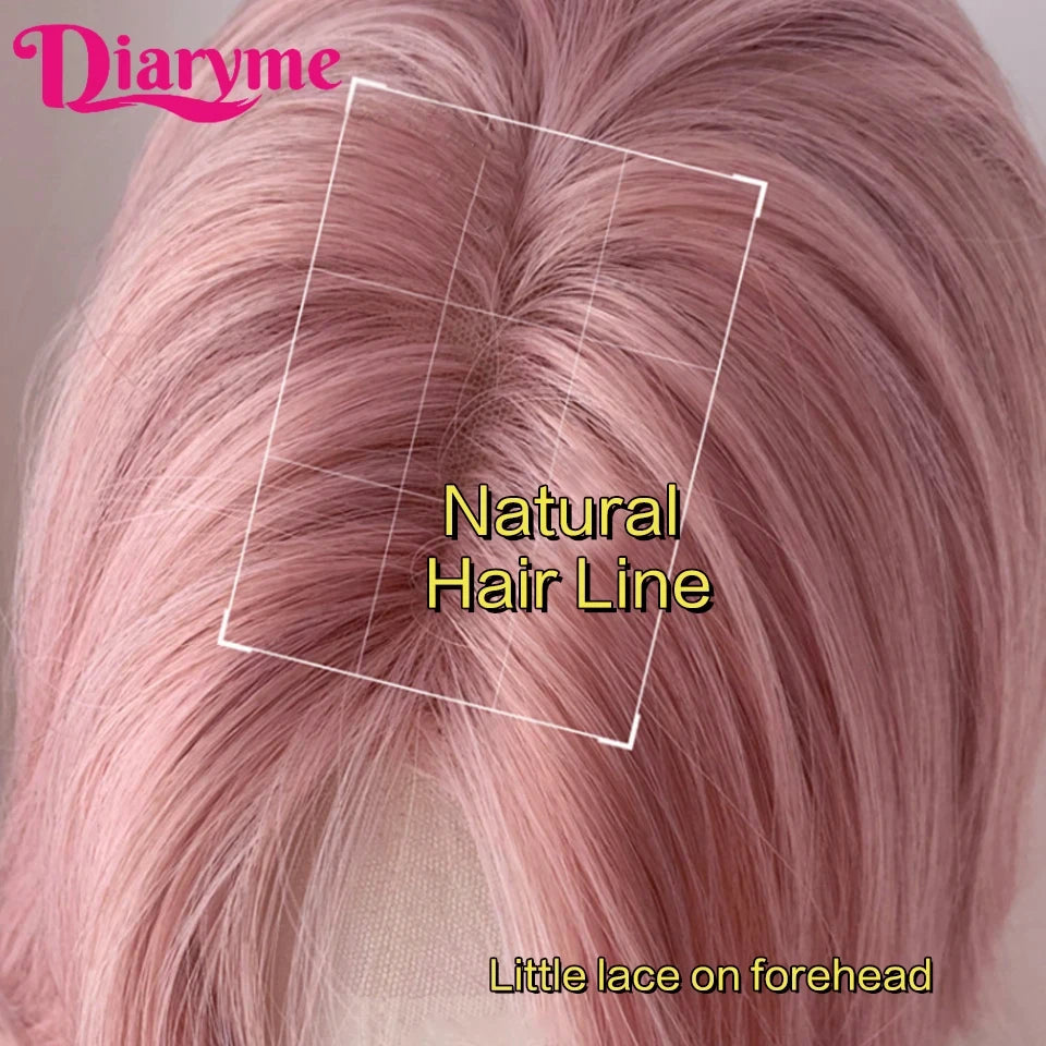 Synthetic Lace Front Wig Long Curly Hair Women Wigs Lace Wig For Women cosplay Wig Long Wavy Lolita Pink Wig Female Heat Resista