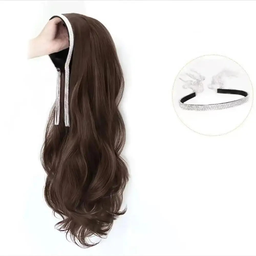 Women's Long Hair Headband  Synthetic  Wig Integrated Long Curly Hair Detachable U-shaped Half Head Cover Wig