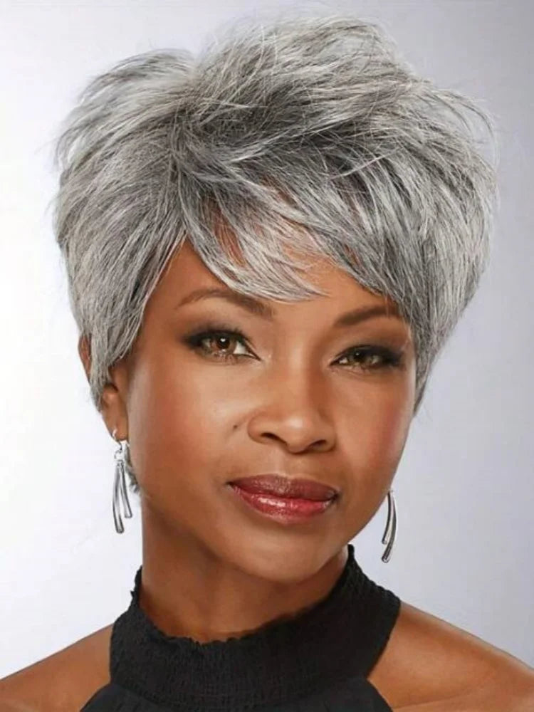 Women Over 60 Short Hair Short Gray Wigs Women Gray Pixie Cut Wigs Daily Wear Hair Coversinverted Craft Wigs Synthetic Short