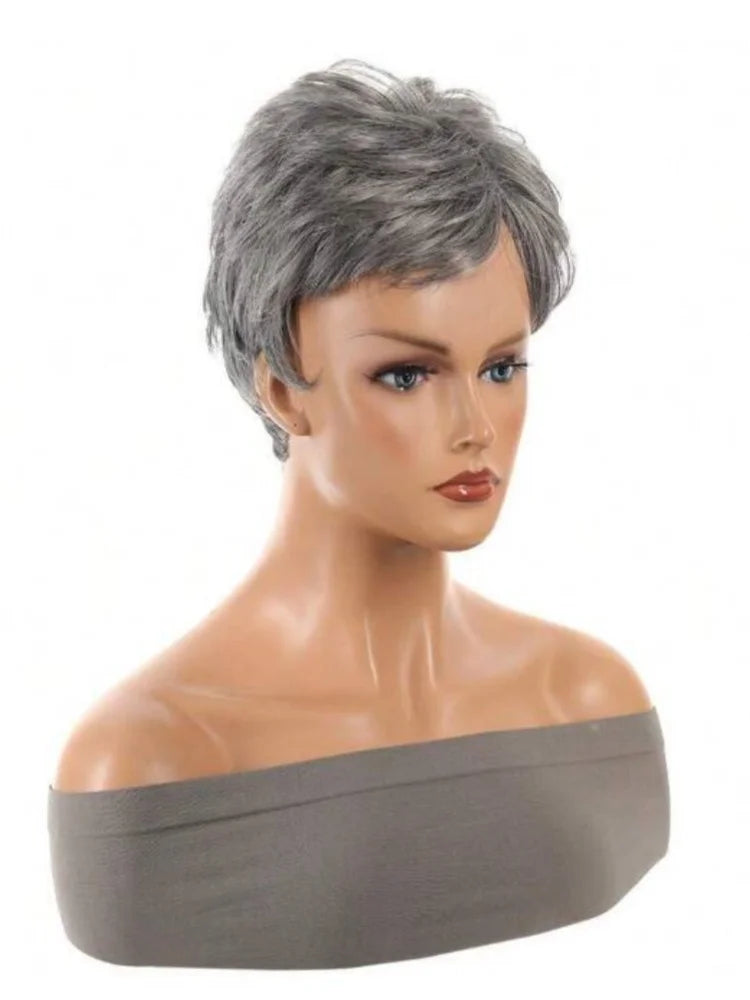 Women Over 60 Short Hair Short Gray Wigs Women Gray Pixie Cut Wigs Daily Wear Hair Coversinverted Craft Wigs Synthetic Short