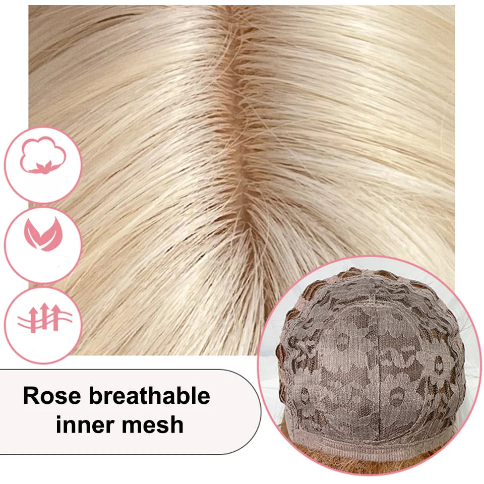 BEAUTYENTER Long Wavy Blonde Synthetic Wigs with Bangs for Women Natural Wave Cosplay Party Daily Use Hair Wigs Heat Resistant