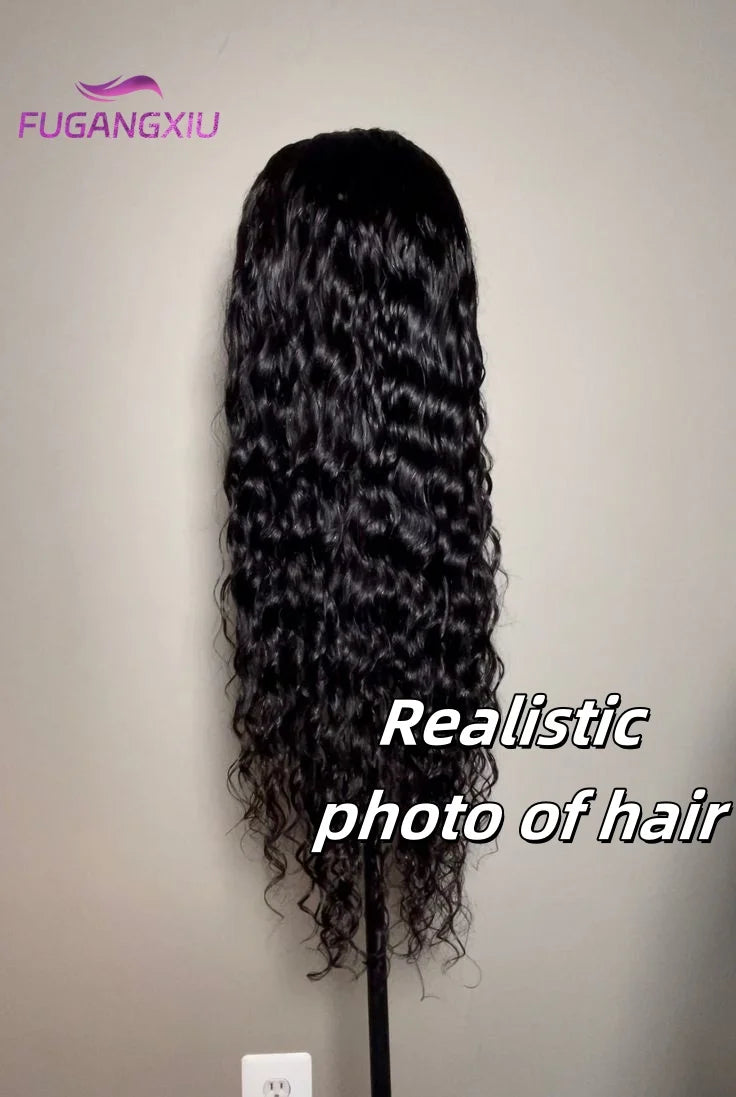 Long Water Wave Wigs For Black Women Malaysian Curly Human Hair Wigs With Bangs Full Machine Made Wigs Cheap Remy Human Hair Wig