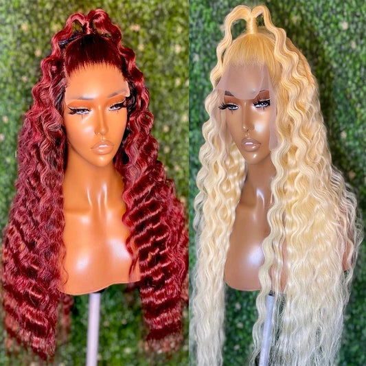 Synthetic Hair 26" Long Blonde Red Deep Curly Lace Front Wig For Women  Soft Glueless180%Density Preplucked Daily Cosplay
