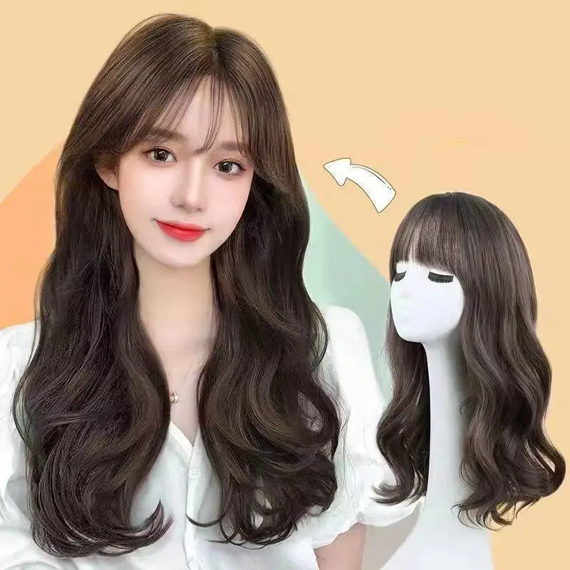 28inches Long Black Straight Wig with Bangs for Women Heat Resistant Fashionable Elegant Synthetic Wig for Cosplay and Party