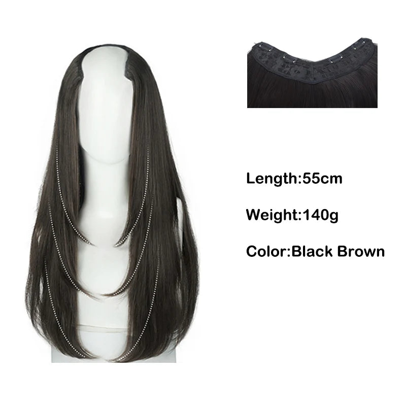 22Inch Women's  Synthetic Long Hair Styling Long Hair Synthetic Wigs Layered Hair Extensions Top of the Head Increase Hair