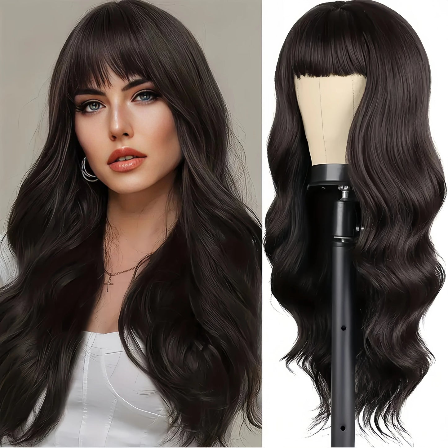 Popular synthetic wigs for women with bangs and long, shaggy curly hair Festival party daily wear chemical fiber head wig