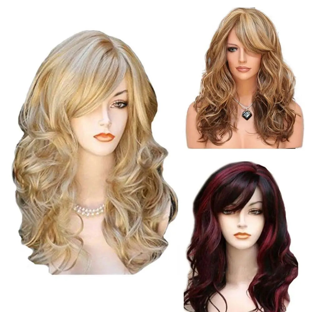 Ladies Blonde Long Curly Wigs Women Natural Wavy Synthetic Hair Cosplay Full Wig Fashion Party Supplies
