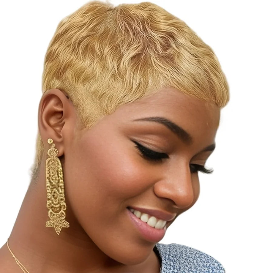 Curly Wave Human Hair Wig Pixie Cut Wigs for Women Human Hair Short Wave Wig with Bangs Layered Full Machine Made wig