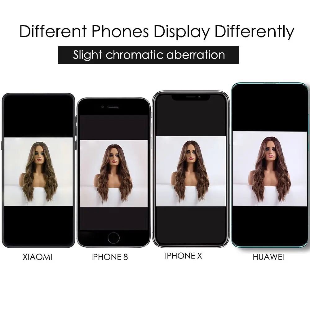 Long Curly Wavy Brown Wigs Highlights Brown Hair Synthetic Wigs For Women Daily Middle Part Natural Looking Wig High Temperature