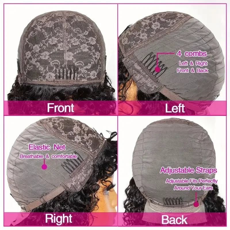 Long Water Wave Wigs For Black Women Malaysian Curly Human Hair Wigs With Bangs Full Machine Made Wigs Cheap Remy Human Hair Wig