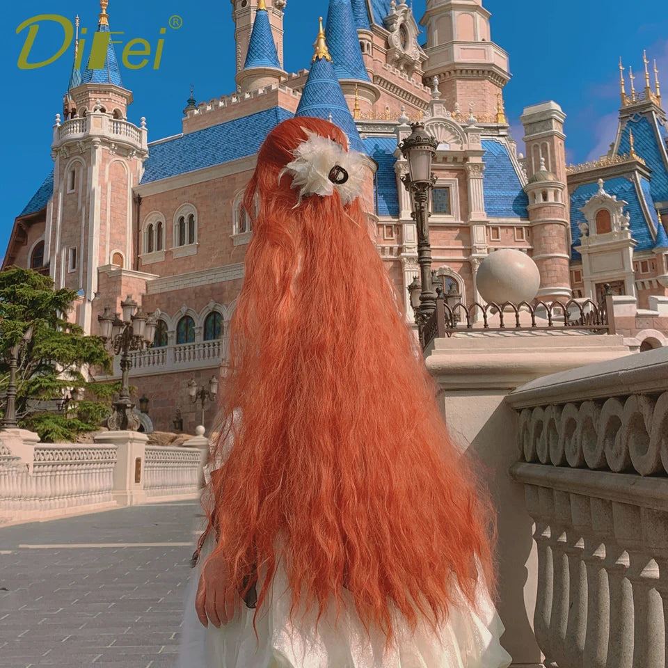 120cm Long Wavy Hair Synthetic Wigs Female Red Brown Coaplay Lolita Wig With Bangs Natural Hair Wigs Women Heat Fesistant  Fiber