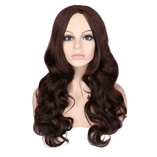 QQXCAIW Women Long Wavy Wig Cosplay Black Red Pink Blonde Light Brown Dark Brown Heat Resistant Synthetic Hair Wigs