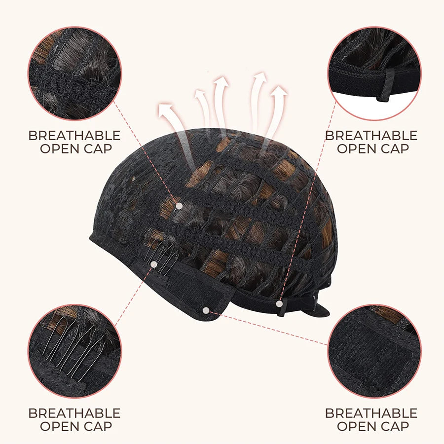 Curly Wig with Bangs for Women Long 16Inch Kinky Wigs with Wispy Bangs for Daily Use Party Cosplay-Chocolate Brown