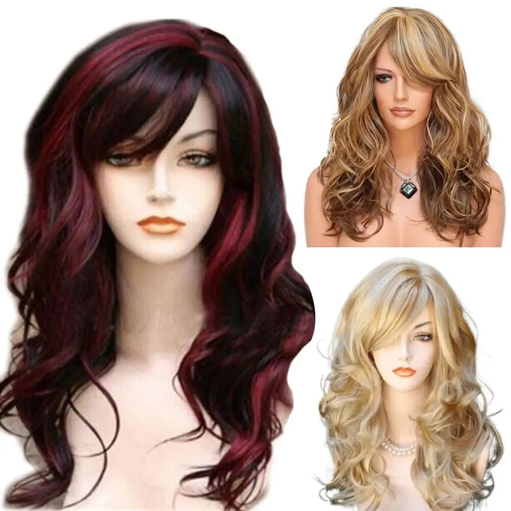 Ladies Blonde Long Curly Wigs Women Natural Wavy Synthetic Hair Cosplay Full Wig Fashion Party Supplies