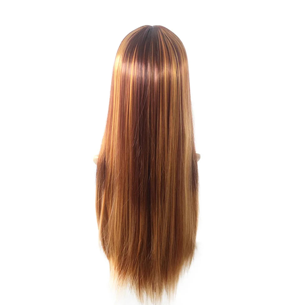 New style wig for women Brown and gold piano long straight hair wig with long bangs