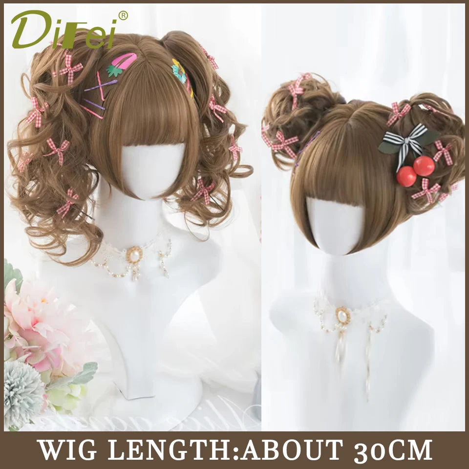 120cm Long Wavy Hair Synthetic Wigs Female Red Brown Coaplay Lolita Wig With Bangs Natural Hair Wigs Women Heat Fesistant  Fiber