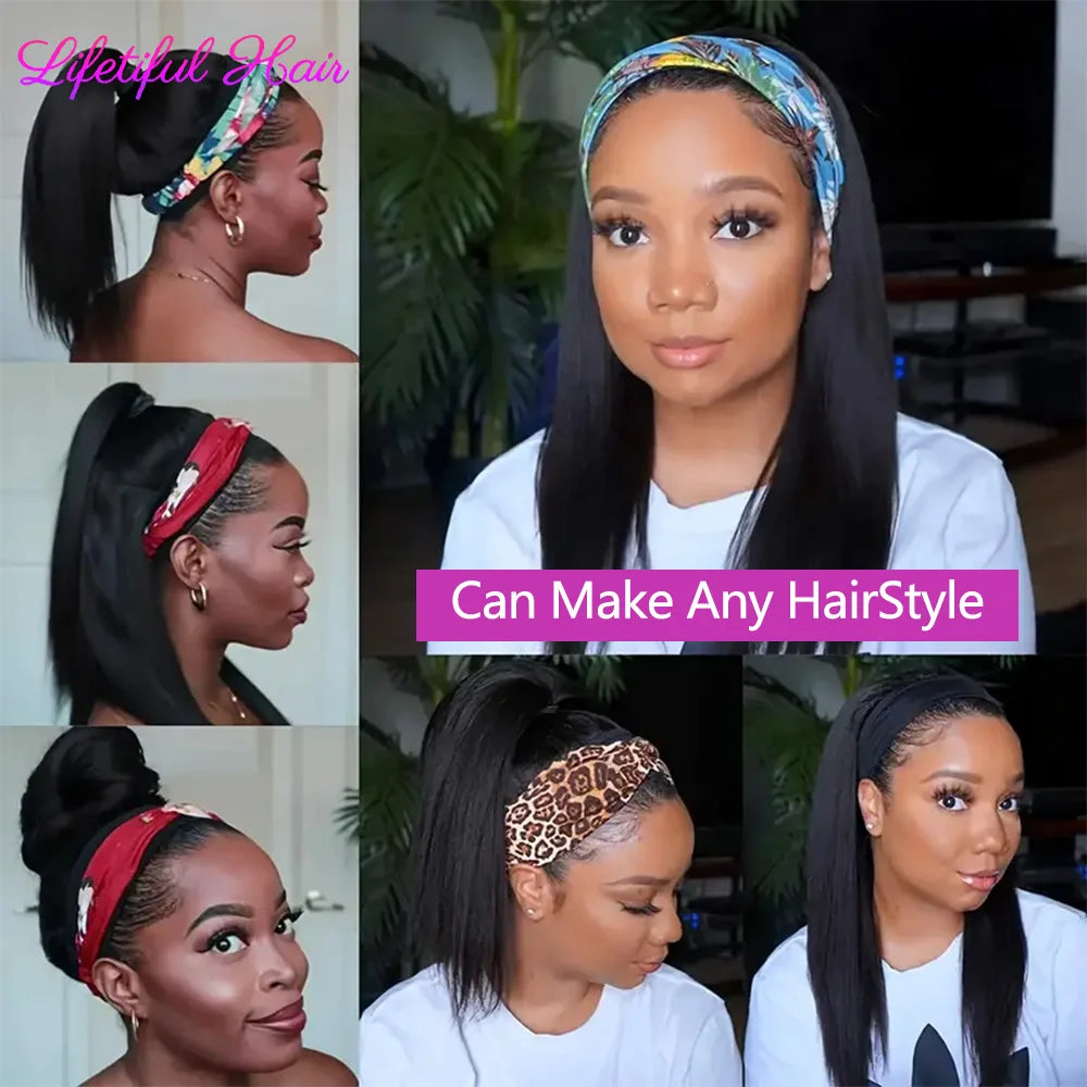 Headband Wigs Human Hair Straight Bob Wigs Human Hair For Women Full Machine Made Brazilian Glueless Wigs Human Hair Ready To Go