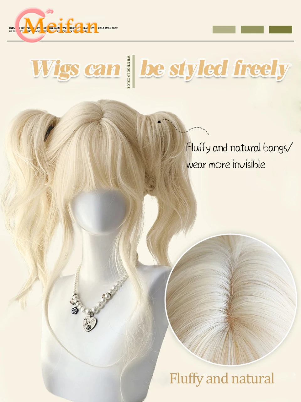 Long Blonde Wavy Synthetic Wigs with Bangs Cosplay Lolita Party Hair Wigs for Women Natural Wig Daily Use Halloween Wig