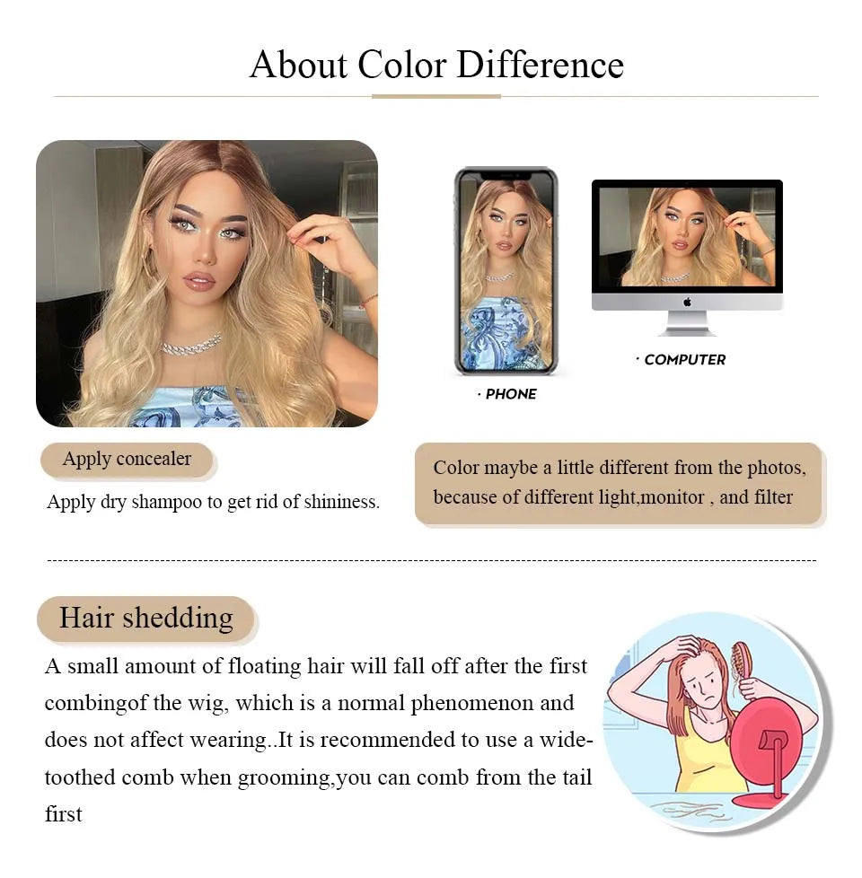 Long Wavy Synthetic Wigs for Women Ombre Brown Blonde Curly Wigs With Bangs Daily Cosplay Party Fake Hair Heat Resistant