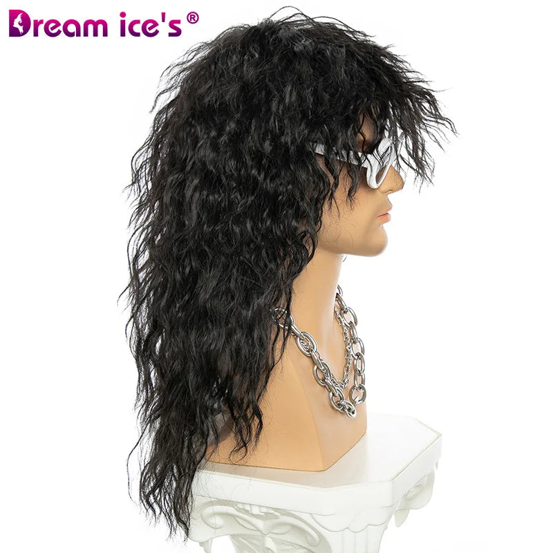 Men Women 70s 80s Rock Punk Wig  Long Curly Synthetic Hair Halloween Wigs  Halloween Costumes Animation Wigs