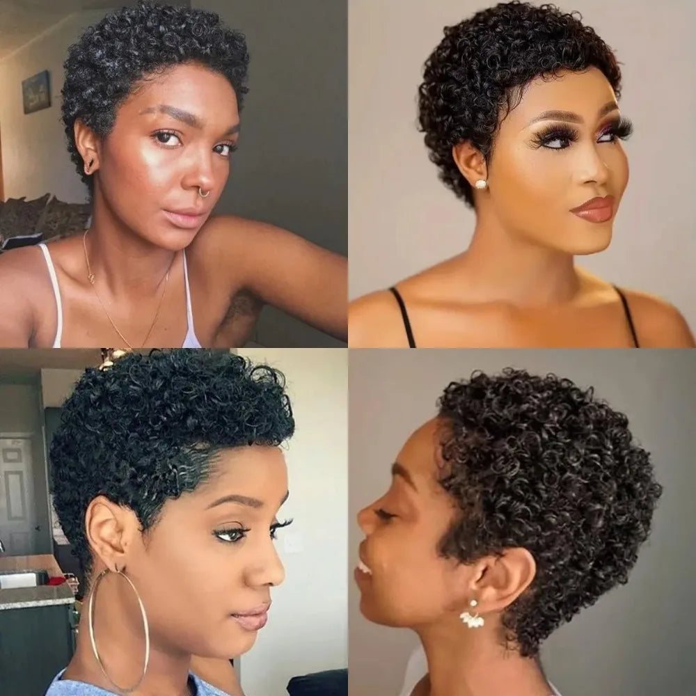 Wigs for Women Curly Wig with Bangs Full Machine Made Wig Machine Made Short Human Hair