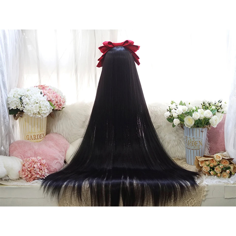 110cm Long Wavy Hair Synthetic Wigs Female Red Brown Coaplay Lolita Wig With Bangs Natural Hair Wigs Women Heat Fesistant Fiber
