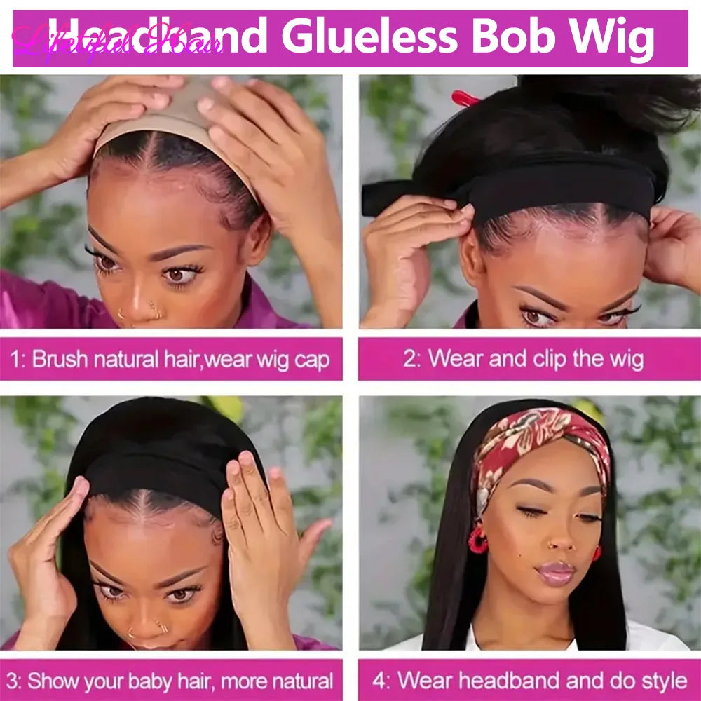 Headband Wigs Human Hair Straight Bob Wigs Human Hair For Women Full Machine Made Brazilian Glueless Wigs Human Hair Ready To Go