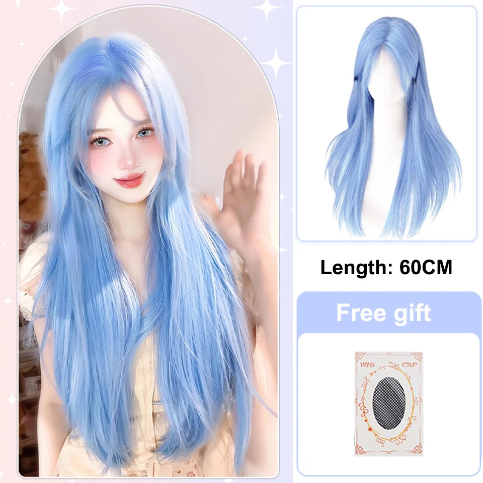 BEAUTYENTER Long Wavy Blonde Synthetic Wigs with Bangs for Women Natural Wave Cosplay Party Daily Use Hair Wigs Heat Resistant