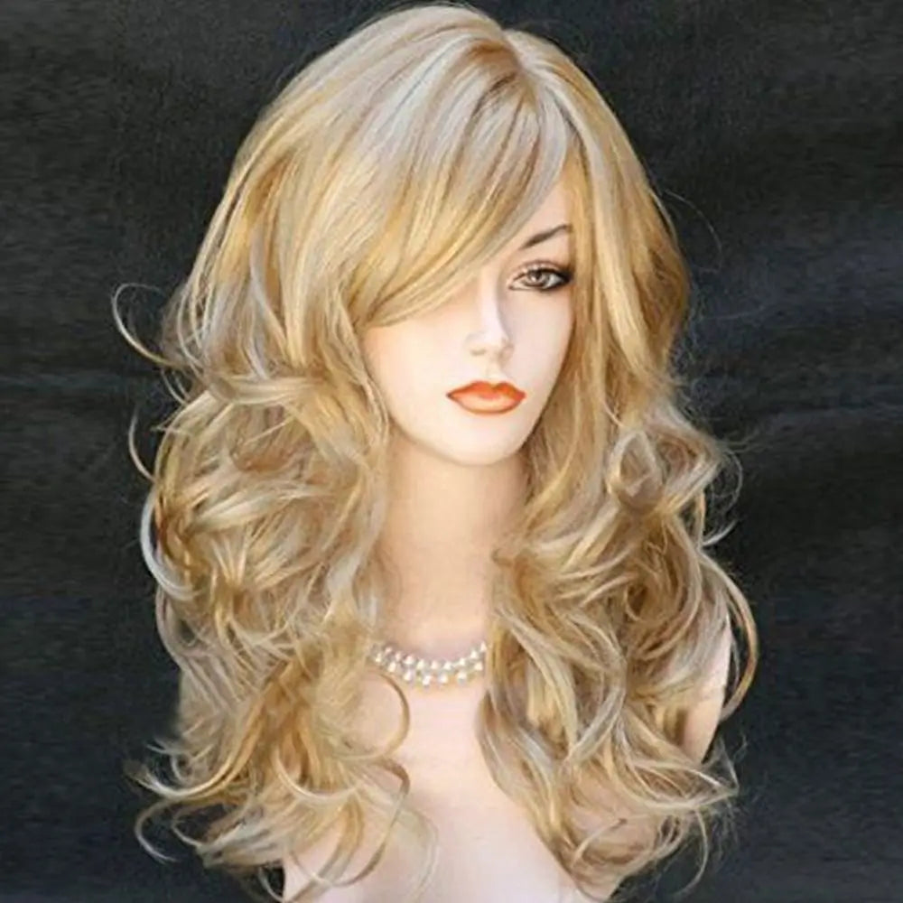 Ladies Blonde Long Curly Wigs Women Natural Wavy Synthetic Hair Cosplay Full Wig Fashion Party Supplies