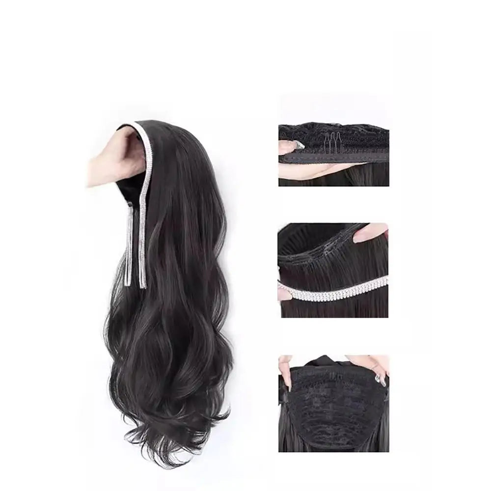 Women's Long Hair Headband  Synthetic  Wig Integrated Long Curly Hair Detachable U-shaped Half Head Cover Wig