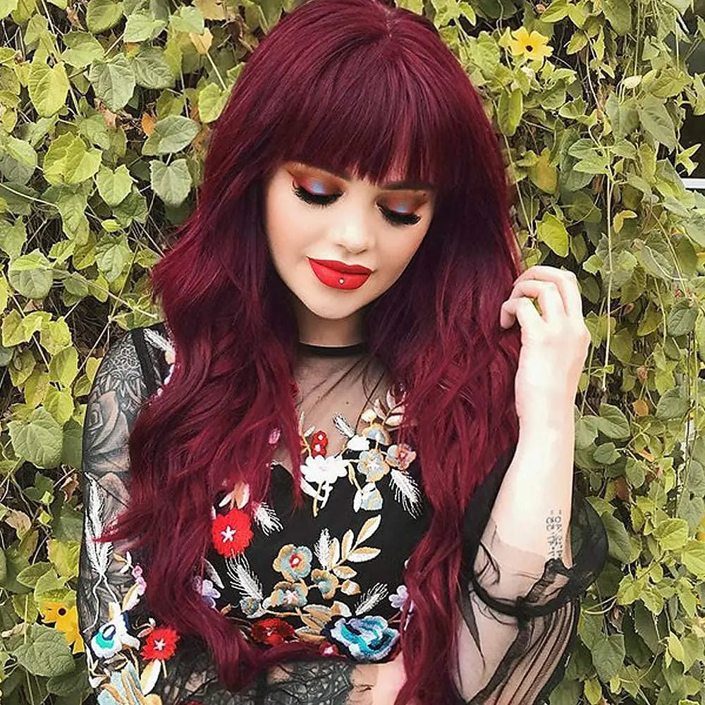 HAIRJOY Women Long Curly Hair Wave Wig  with Bangs Synthetic Heat-resistant Hair Wig  for Daily Party Cosplay Costumes Wigs