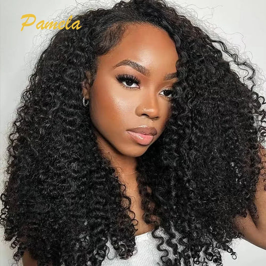 Half Wig Human Hair 250% Density Curly Deep Wave Wig for Women Glueless Wear And Go Wigs Beginner Friendly With Drawstring