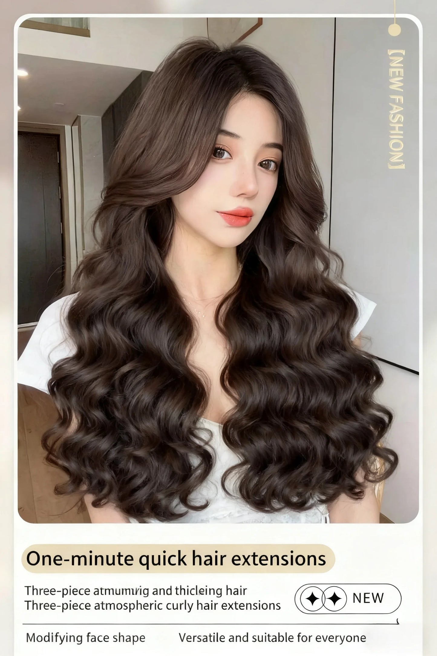 Women's wig, long curly hair, seamless invisible hair, big waves, synthetic wig, wavy hair, hairpiece with clips.