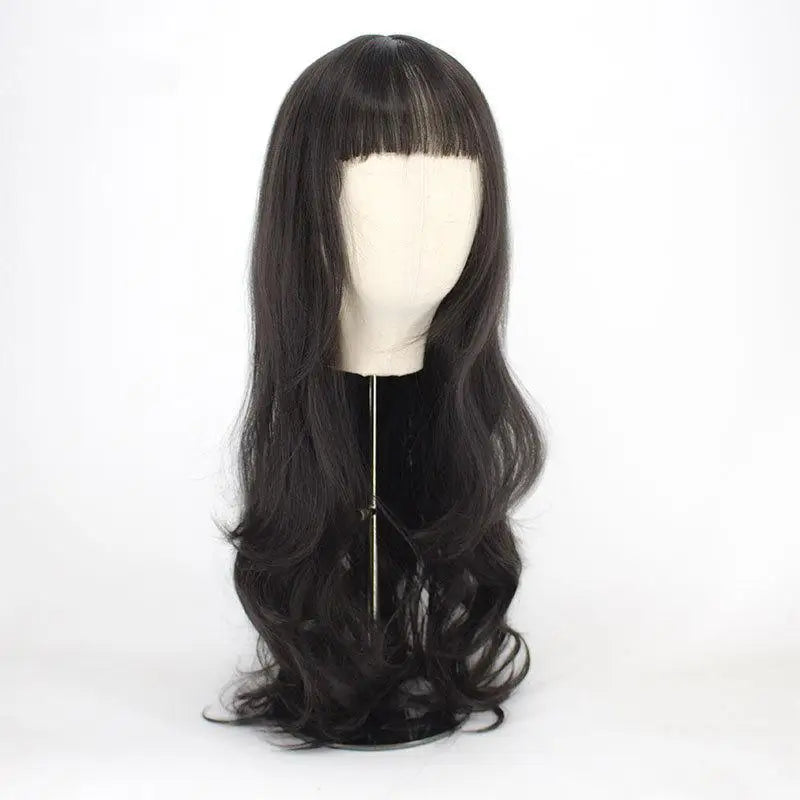 28inches Long Black Straight Wig with Bangs for Women Heat Resistant Fashionable Elegant Synthetic Wig for Cosplay and Party