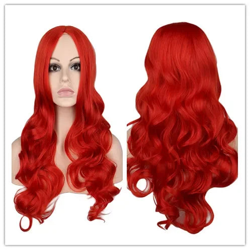 QQXCAIW Women Long Wavy Wig Cosplay Black Red Pink Blonde Light Brown Dark Brown Heat Resistant Synthetic Hair Wigs