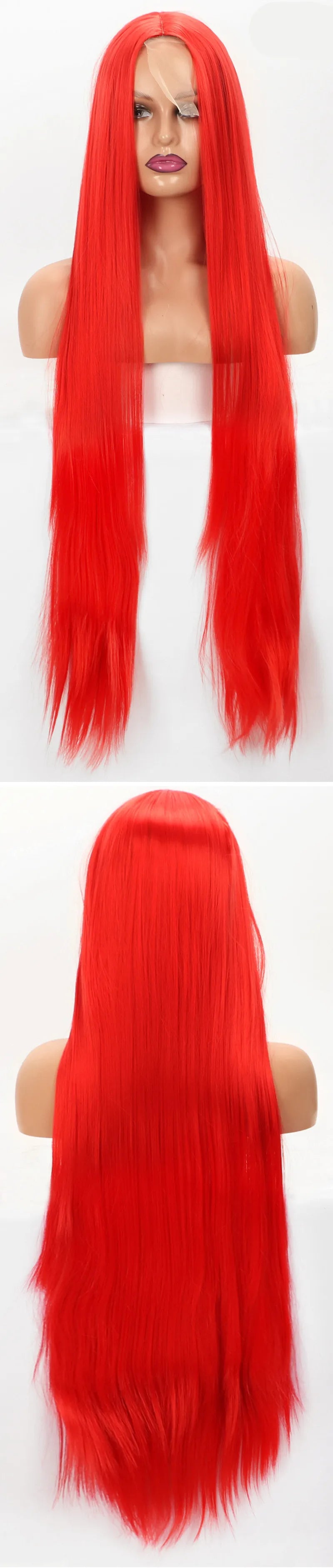 Long Straight Hair Synthetic Wig Female 34inch Long Black Red Blonde Wigs For Women Natural Wigs Women Cosplay Wig Middle Part