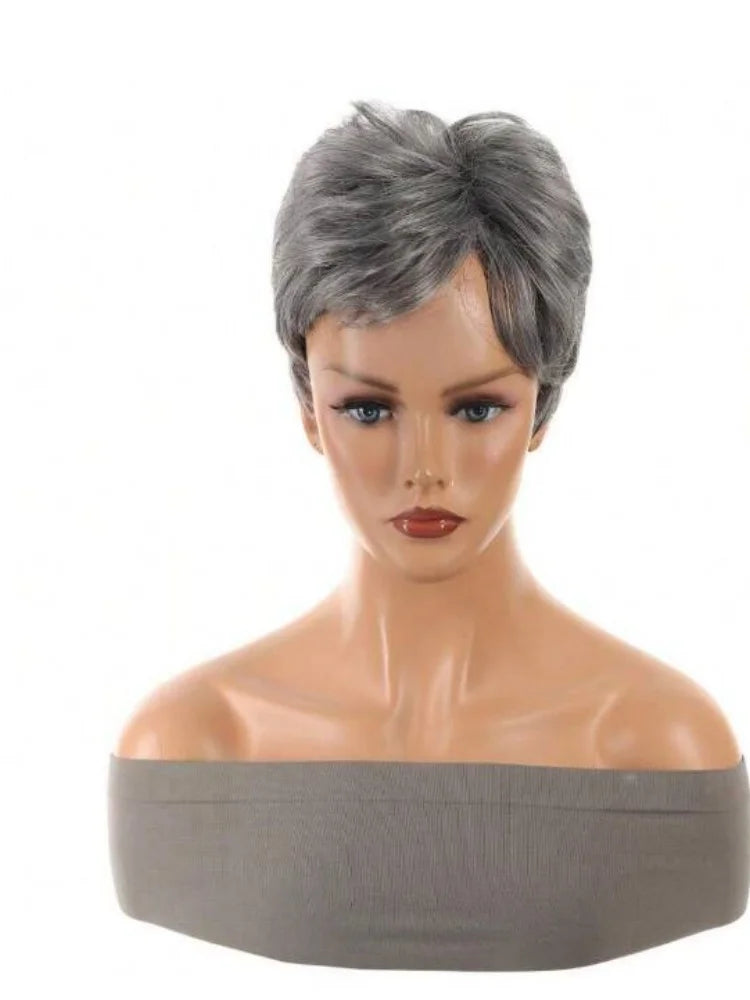 Women Over 60 Short Hair Short Gray Wigs Women Gray Pixie Cut Wigs Daily Wear Hair Coversinverted Craft Wigs Synthetic Short