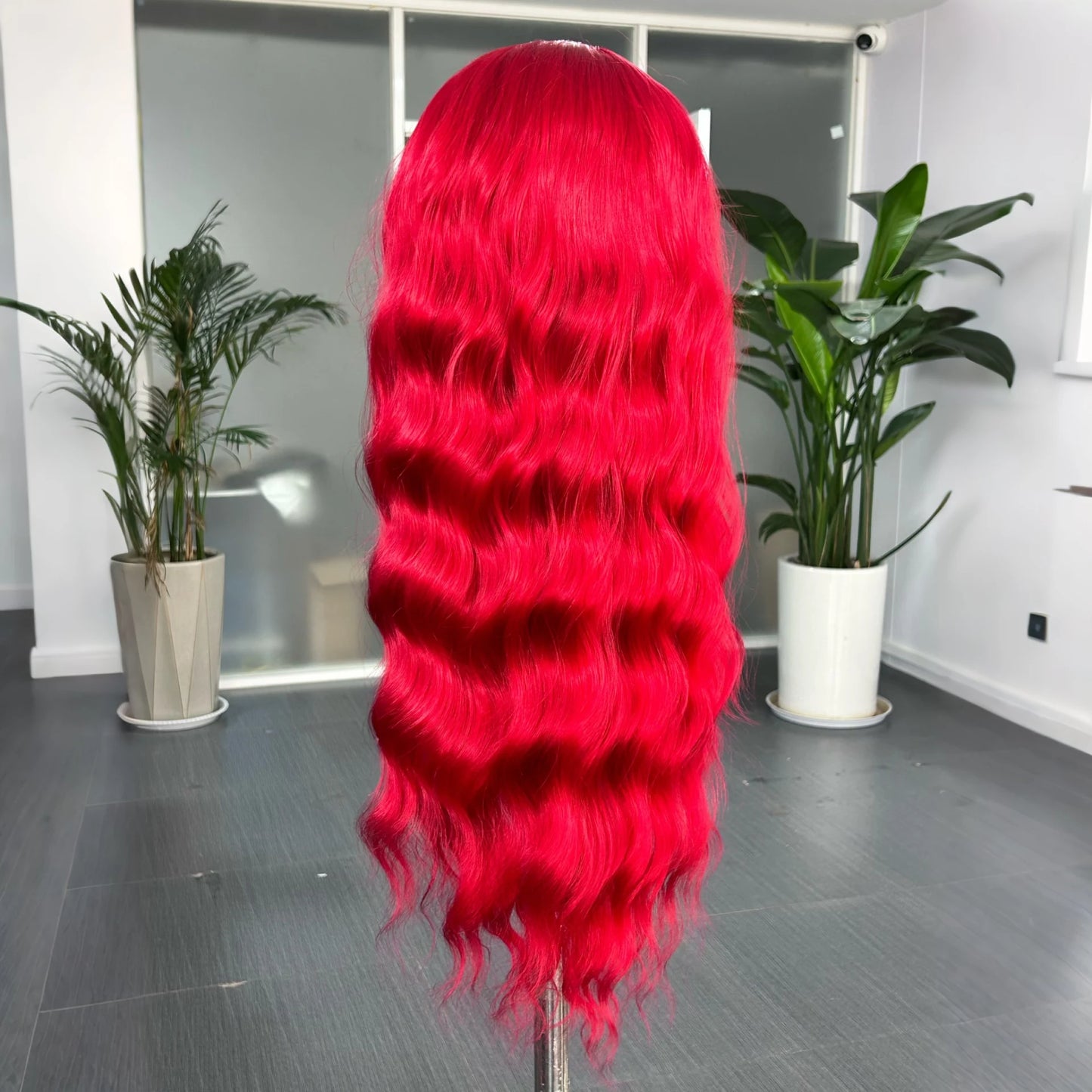 Long Red Wavy Wigs for Women Synthetic Hair Middle Part Natural Curly Loose Deep Wave 13X4 Lace Front Wigs for Daily Party